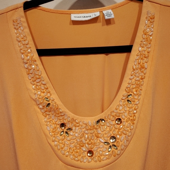 Susan Graver Embellished Peach Scoop Neck Liquid Knit Top Sz 2X Fairy Casual - Picture 3 of 6